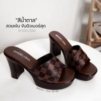 ราคา 1030 รองเท้าส้นสูง ลายตาราง เสริมหน้า ขายดีตลอดกาล (18737662575)