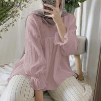 ราคา Esolo ZANZEA มุสลิมผู้หญิงชายแขนสั้นมุสลิมเสื้อสตรีคอกลมเสื้อจับจีบขนาดพิเศษ MLS (20891882219)