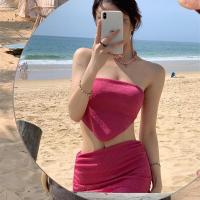ราคา ชุดว่าย ชุดว่ายน้ำ bikini swimsuit 3ชิ้น ชุดเซ็กซี่สีชมพู ผ้าดี 0199 (21514062428)