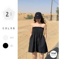 ราคา พร้อมส่งไทย ราคาถูก ชุดมินิเดรสเกาะอกทรงบาน ผ้ามอสเครป ใส่สบาย อกเป็นสม็อคยางยืด 2 สี แฟชั่น (7187550620)