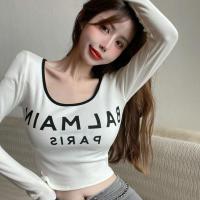 ราคา เสื้อแขนยาวเอวลอย เสื้อเอวลอย เสื้อแฟชั่น เสื้อแขนยาว ดีไซน์พิมพ์ลาย ตัวอักษรตัวหนังพิมพ์ (17433175696)