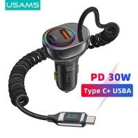 ราคา USAMS ที่ชาร์จแบตในรถในตัว30W สาย USB PD Type C ที่ชาร์จแบตเตอรี่โทรศัพท์เร็วในรถสำหรับ iPhone 14 13 12 Pro Redmi Note 13 12 11 10 Pro (19616370273)