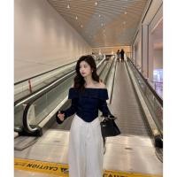 ราคา เสื้อเชิ้ตผ้ายีนส์เปิดไหล่เสื้อเชิ้ตเปิดไหล่ชิคๆมีเอกลักษณ์เฉพาะมีดีไซน์หน้าร้อนสำหรับผู้หญิงเสื้อชิคย้อนยุคสไตล์ฮ่องกง (21369792639)