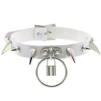 ราคา Ready Stock Goth white PU Leather Heart Round punk Choker chains Necklace For Women Spike Rivet leash Neck Collar cosplay gothic Jewelry (18473581386)