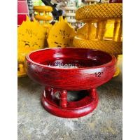 ราคา ขันโตกไม้ สีดำแดงโบราณ ทำสีล้วน ชุด 4 18นิ้ว ไม่มีลวดลาย (18687309209)