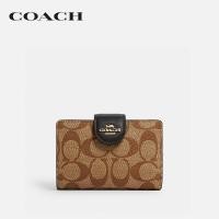 ราคา COACH กระเป๋าสตางค์ผู้หญิงรุ่น Medium Corner Zip Wallet In Signature Canvas สีครีม C0082 IMCBI (19283401271)