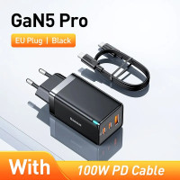 ราคา Baseus หัวชาร์จเร็ว GaN5 Pro Fast Charger 2C U 65W EU Black Include Baseus Xiaobai series fast charging Cable Type C to Type C 100W 20V 5A 1m Black (21843868746)