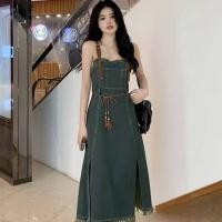 ราคา Plus size เดรสยีนส์แขนกุด เชือกน้ำตาลของสาวอวบ เสื้อผ้าแฟชั่นผู้หญิงอ้วน น่ารัก สไตล์ Korea รุ่น เดรสแพทริค K17 (21756353923)