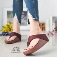 ราคา 198 1 รองเท้าเสริมส้นสูง2 5 นิ้ว หน้าสามเหลี่ยมกลิตเตอร์ เท้าผอมเรียวลด 1ไซส์ (21113989473)