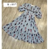 ราคา เดรสยาวลายริ้วหมีฟ้า แขนสั้น ปกแต่งลูกไม้ งานป้ายProw N812 (21715998014)