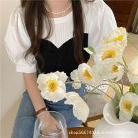 ราคา เสื้อยืดแขนสั้นสำหรับผู้หญิงชุดชั้นในผ้าพันอกผ้าถักสองชิ้นสีดำสีน้ำเงินผ้าโพลีเอสเตอร์สำหรับฤดูร้อน (21608220752)