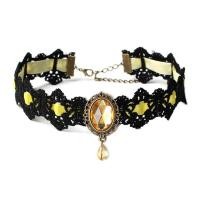 ราคา Jollic สร้อยคอลูกไม้สีดำโชคเกอร์สำหรับคอเสื้อกำมะหยี่คริสตัล VINTAGE Gothic จี้ (1368422183)