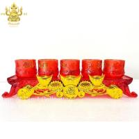 ราคา ชุดถ้วยน้ำชา 5ใบ แดง ทอง พร้อมฐานรอง ถ้วยชาจีน แก้วน้ำชาไหว้เจ้า งานคริสตัล ไหว้ศาลตี่จู้เอี๊ยะ ทนความร้อน ลวดลายสวยงาม BOON (21517071510)
