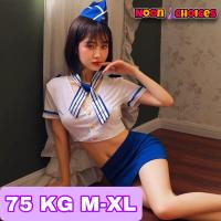 ราคา ส่งเร็วพิเศษ Noon Choices ชุดคอสเพลย์แอร์โฮสเตส เสื้อสีขาวแขนสั้นขอบสีฟ้า คอวีลึกพร้อมหมวกแบบจัดเต็ม พร้อมส่ง 3 ไซต์ M XL 75 KG NC 070 ขายส่ง (21779212276)