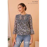 ราคา 69233 เสื้อ A La Carte ชีฟองพิมพ์ลายดอกไม้ by PENNY CLOTH 888 คอกลมผ่าวี ผูกโบ รอบอกระบายอัดพลีท ทรงแขนกระบอกแต่งขอบแขนระบาย มีซับใน สีดำ ฟ้า สีดำ เหลือง (21794069145)