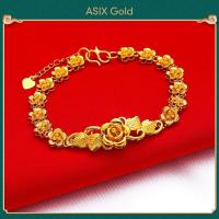 ราคา ASIX GOLD สร้อยข้อมือโรสโกลด์ของผู้หญิงดั้งเดิมชุบทอง 24K แฟชั่นมินิมอล 18K ซาอุดิอาระเบียทองมาเลย์ทอง 916 แฟชั่นเกาหลีโรแมนติกของขวัญของขวัญเครื่องประดับ ไม่มีการลอกและไม่ซีดจาง (21688656175)
