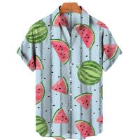 ราคา เสื้อแขนสั้นผู้ชายฮาวายเสื้อเชิ้ตลำลองเสื้อเชิ้ตผู้ชายลำลองโอเวอร์ไซส์เสื้อผ้าพิมพ์ลายแตงโม3D (21062069204)