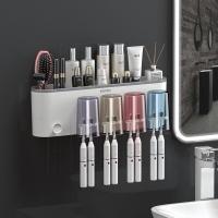 ราคา IZEFS แปรงสีฟันติดผนังกล่องจัดเก็บที่บีบยาสีฟันในห้องน้ำอุปกรณ์ที่ใส่แปรงสีฟันในห้องน้ำแบบไม่ที่จับแปรงสีฟัน (19791304643)