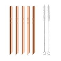 ราคา Set 7 Reusable Bubble Tea Drinking Straws Clean Brush Pointed End Bold 12mm Stainless Steel Straw Party Pearl Milkshake Cocktail Straw (13197268230)