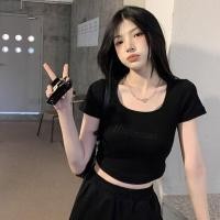ราคา เสื้อยืดคอเหลี่ยมแขนสั้น เเต่งเอวลอย สีพื้น สไตล์เกาหลี (21298056503)