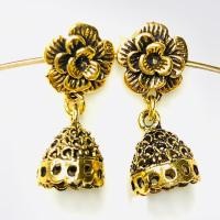 ราคา vintage jewelry เครื่องประดับต่างหูแบบไทย ต่างหู ต่างหูเจาะ ต่างหูทองคำ ต่างหูเงินดำ ลายดอกหางนกยูง (7199352081)