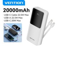 ราคา Vention 20000mAh Power bank PD 22 5W Fast Charge Heavy Duty Original Mobile 10000mAh Phone Powerbank Built in Type C Lightning Cable for iPhone 15 14 13 pro max Samsung S24 Ultra S23 S22 Xiaomi 13t 12