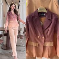 ราคา ชุดสูทเข้าเซท สูท set 2 ชิ้น เสื้อสูทสีทูโทน มาพร้อมกางเกงขายาว เข้าชุด ทรงสวย งานป้าย (21476735681)