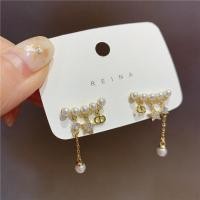 ราคา S925 Silver Metal Korean Rhinestone Earrings Pearl Tassel Earrings for Women (21686008664)