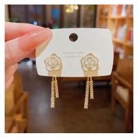 ราคา S925 Silver Metal Korean Rhinestone Earrings Pearl Tassel Earrings for Women (21686008679)