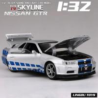 ราคา 1 32 Nissan Skyline ราคา R34 GTR โมเดลรถยนต์สปอร์ตโลหะผสมโมเดลรถของเล่นโลหะแบบจำลองเสียงสูงของขวัญสำหรับเด็ก (20884068214)