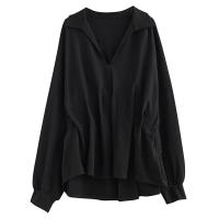 ราคา XITAO Bat Wing Sleeve Blouses Black Casual Folds Shirt Women Loose V neck Collar Top (21417706511)