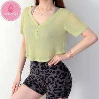 ราคา OzalCtree เสื้อยืดโยคะคอวีของผู้หญิงเสื้อสตรีแบบบางเสื้อฟิตเนสรัดรูปชายเสื้อกีฬาแขนสั้น (18582651370)