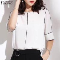 ราคา Fancystyle ZANZEA เสื้อยืดเสื้อคอปาดแขนสั้นสไตล์เกาหลีสำหรับผู้หญิงฤดูร้อนสีทึบเสื้อ 10 (21386576288)
