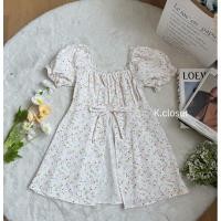 ราคา มินิเดรสสาวอวบ อก38 ใส่ได้ เสื้อตัวยาวแขนตุ๊กตา มินิเดรสแต่งลูกไม้ลายดอก (21786149002)