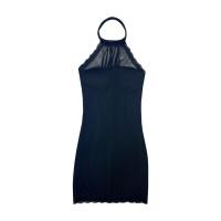 ราคา ꕥCatalog Fashionꕥ มินิเดรสคล้องคอ เปิดหลัง แขนกุด อกเป็นซีทรู ขอบแต่งลูกไม้ ซิปหลัง คอมีกระดุม (21472500724)