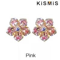 ราคา KISMISA ต่างหูดอกไม้ต่างหูเม็ดกลมกลีบดอกไม้สีชมพู1คู่ต่างหูเพชรเต็มตัวลายกุหลาบกลวง (21499563025)
