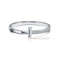 ราคา Tiffany Co Tiffany T T1 สีเหลือง กุหลาบ ขาว 18k สร้อยข้อมือบานพับทองกว้าง (21576095839)