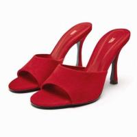ราคา 9cm Stiletto Heel spring and autumn new red ZA ra suede womens shoes texture red high heeled Muller shoes (18253109866)