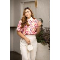 ราคา SH145 เสื้อเชิ้ตลายดอกสีชมพู พลัสไซส์ Plussize ชุดคนอ้วน แฟชั่นสาวอวบ (21749822875)