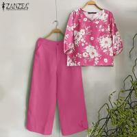 ราคา ZANZEA เสื้อคอวีแขน3 4ผู้หญิงลายดอกไม้ชุดพิมพ์ขากว้างกางเกงผู้ชายขาสามส่วน2ชิ้นชุดลำลอง 3 (21387702656)