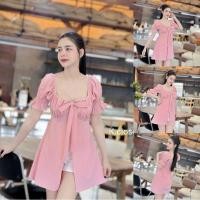 ราคา มินิเดรสสาวอวบ อก38 ใส่ได้ เสื้อตัวยาวแขนตุ๊กตา มินิเดรสแต่งลูกไม้ลายดอก (21785922992)