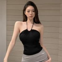 ราคา เสื้อแขนกุดคล้องคอด้านหน้าแต่งระบายแขนกุดสีทึบฤดูร้อนของผู้หญิงชุดเปิดไหล่สวยงาม (21894324022)