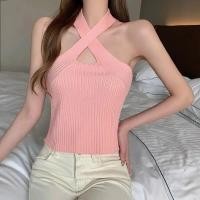ราคา เสื้อผ้าผู้หญิงสไตล์เผ็ดเซ็กซี่เสื้อท่อนบนเปิดหลังคอเชือกแขวนคอสีชมพูฤดูร้อนเสื้อสายเดี่ยวคล้องคอ (21710968468)