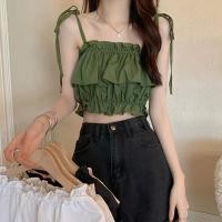 ราคา สายเดี่ยวผูกไหล่ จั๊มเอว ทรงครอปเอวลอย เเต่งระบาย (21429285415)