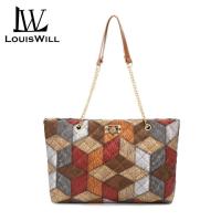 ราคา LouisWill กระเป๋าผู้หญิงกระเป๋าสะพายไหล่กระเป๋าtote PU สไตล์โบฮีเมียนสายโซ่ที่ตัดกันและหัวเข็มขัดออกแบบลายตารางเพชรความจุขนาดใหญ่พิมพ์ย้อนยุค (21697521528)