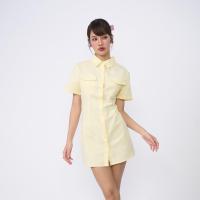 ราคา Closet Crush Sour Candy มินิเดรสแขนสั้นมีปก แค่งกระเป๋า สีเหลือง (21894609825)