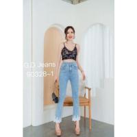 ราคา กางเกงยีนส์ขาม้าเล็กปลายขาต่อมุกแบบสวยมากผ้ายืดเอวสูง 90328 (19467830245)