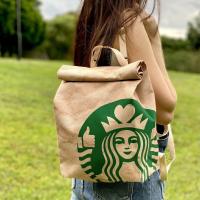 ราคา L77 กระเป๋าเป้ทรงถุงพับ เนื้อผ้าโพลีเอสเตอร์ กันน้ำ ไซส์ใหญ่ IKEA STARBUCK MCdonald Dunkin (16520446777)