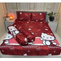 ราคา ส่งฟรี ชุดผ้าปูที่นอน ผ้าปูที่นอน คิตตี้ สีชมพู ผ้าคอตตอนแท้100 ครบเซ็ต5ชิ้น ผ้าปู ปลอกหมอน ปลอกหมอนข้าง ขนาด 3 5 5 6ฟุต เพิ่มผ้าห่มได้ (17085545519)