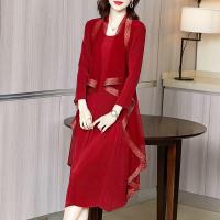 ราคา ชุดเดรสคลุมเข่าผ้าไหมเทียม2ชิ้นผ้าไหมสีสดใสสำหรับผู้หญิงชุดเดรสวินเทจสีทึบฤดูใบไม้ผลิและฤดูใบไม้ร่วง (20457903427)